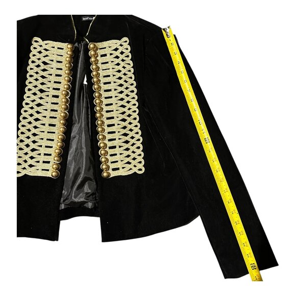 Boohoo Amy Boutique Velvet Admiral Jacket Military Embroidered Black Size 10 - Picture 6 of 13